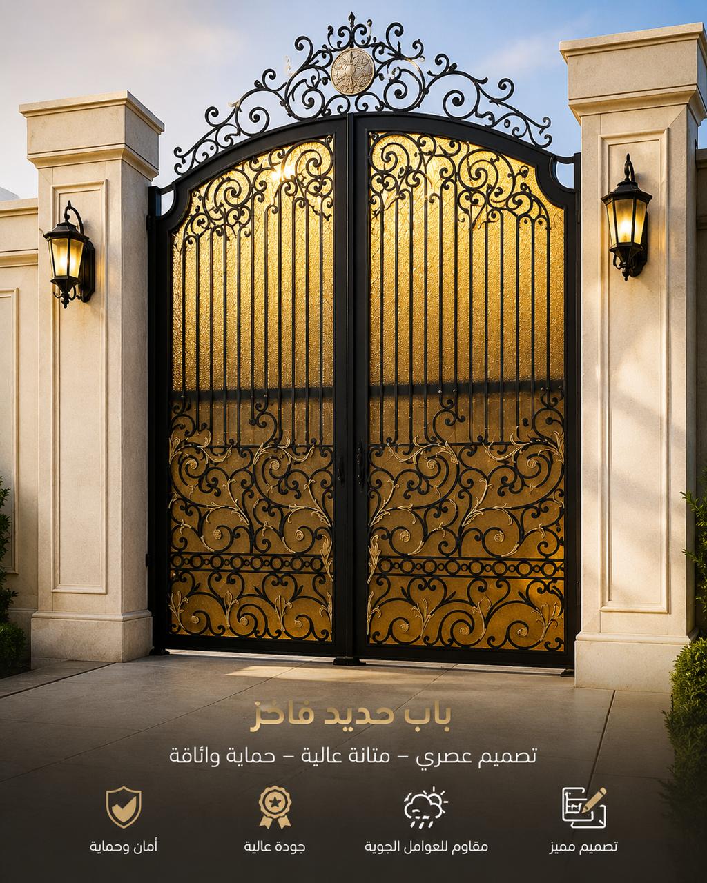 باب حديد مشغول فاخر مع فريم 40×80 – باب مدخل للفلل والقصور