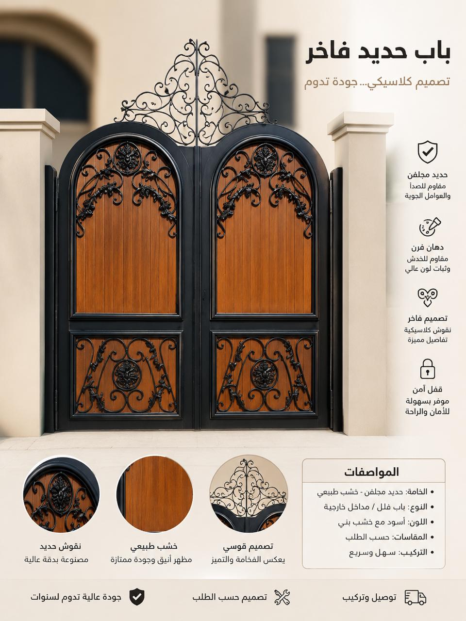 باب حديد فاخر بتصميم مودرن مع فريم 50×100 – باب مدخل للفلل والقصور