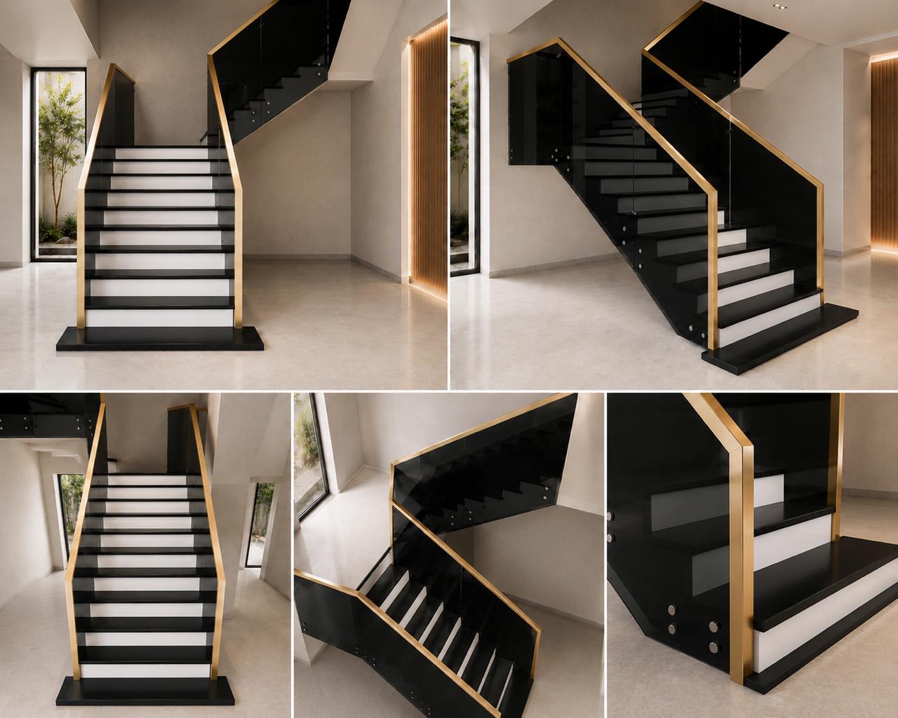 درابزين زجاج بتصميم عصري فاخر (تثبيتات سوداء)